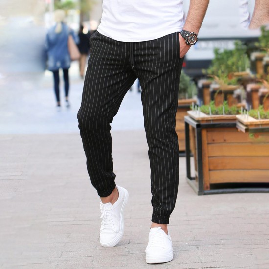 Striped printed trendy embroidered loose fitting casual pants HF2407-03-02 Striped printed trendy embroidered loose fitting casual pants HF2407-03-02