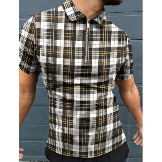 Checkered casual zipper polo shirt HF2903-04-01 Checkered casual zipper polo shirt HF2903-04-01