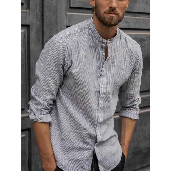 Men's loose sleeve cotton and linen shirt with stand collar HF0902-03-01 Men's loose sleeve cotton and linen shirt with stand collar HF0902-03-01