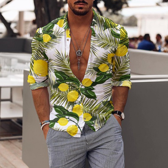 Men's Shirt Beach Style Autumn Loose Casual Leaves Long Slee HF3010-03-02 Men's Shirt Beach Style Autumn Loose Casual Leaves Long Slee HF3010-03-02